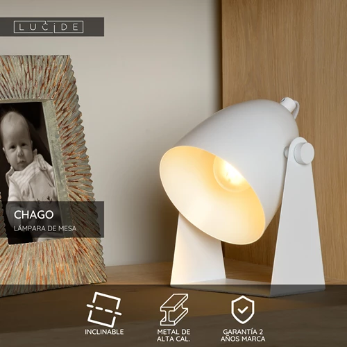 Lucide CHAGO - Lámpara de mesa - 1xE14 - Blanco - USP